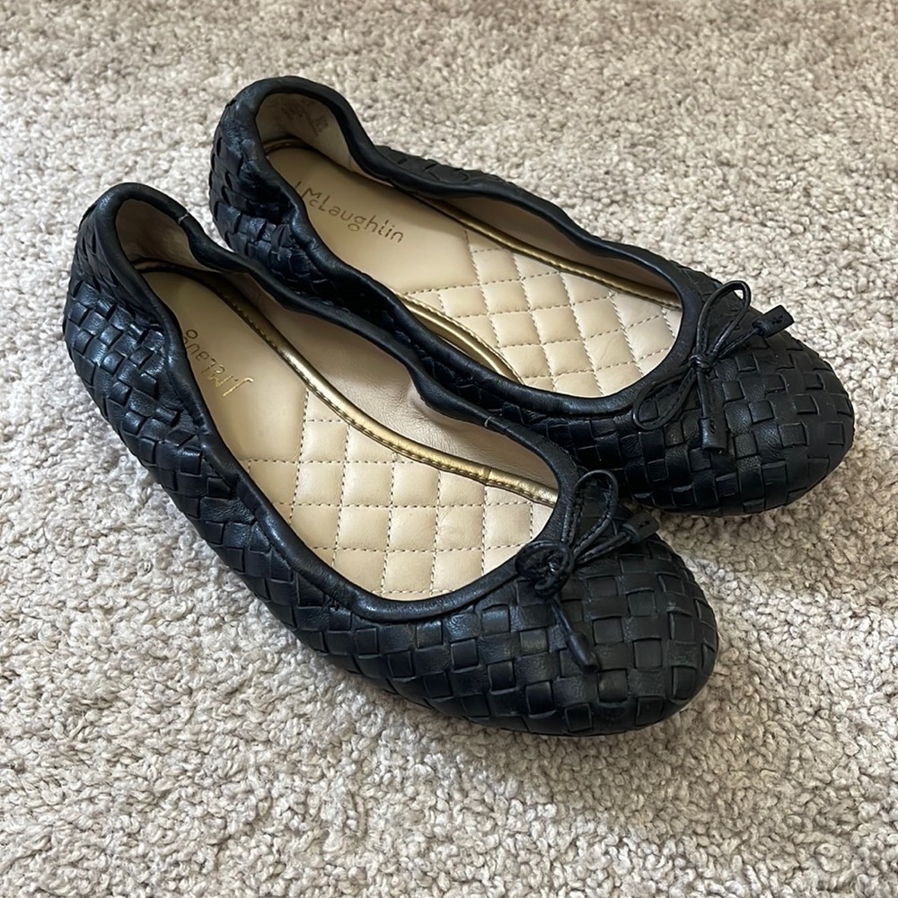 J. McLaughlin Mercer Woven Leather black ballet flat shoes size 6.5